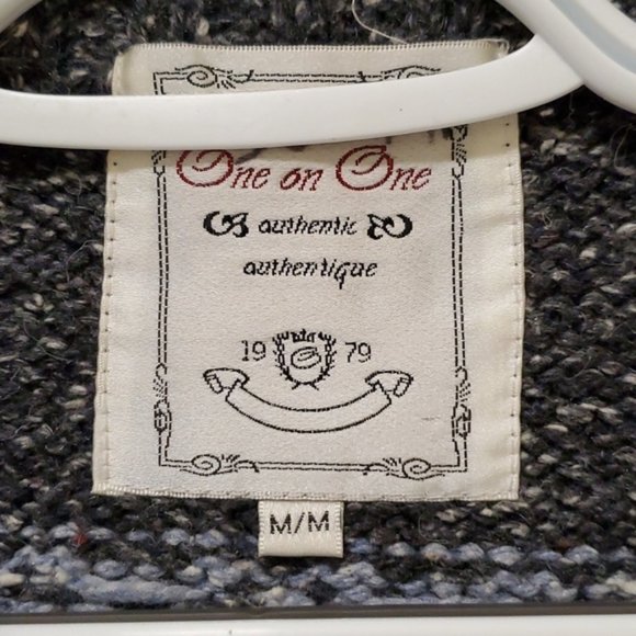 GREY black cream fair isle knit cotton wool blend zip up sweater - Picture 6 of 6